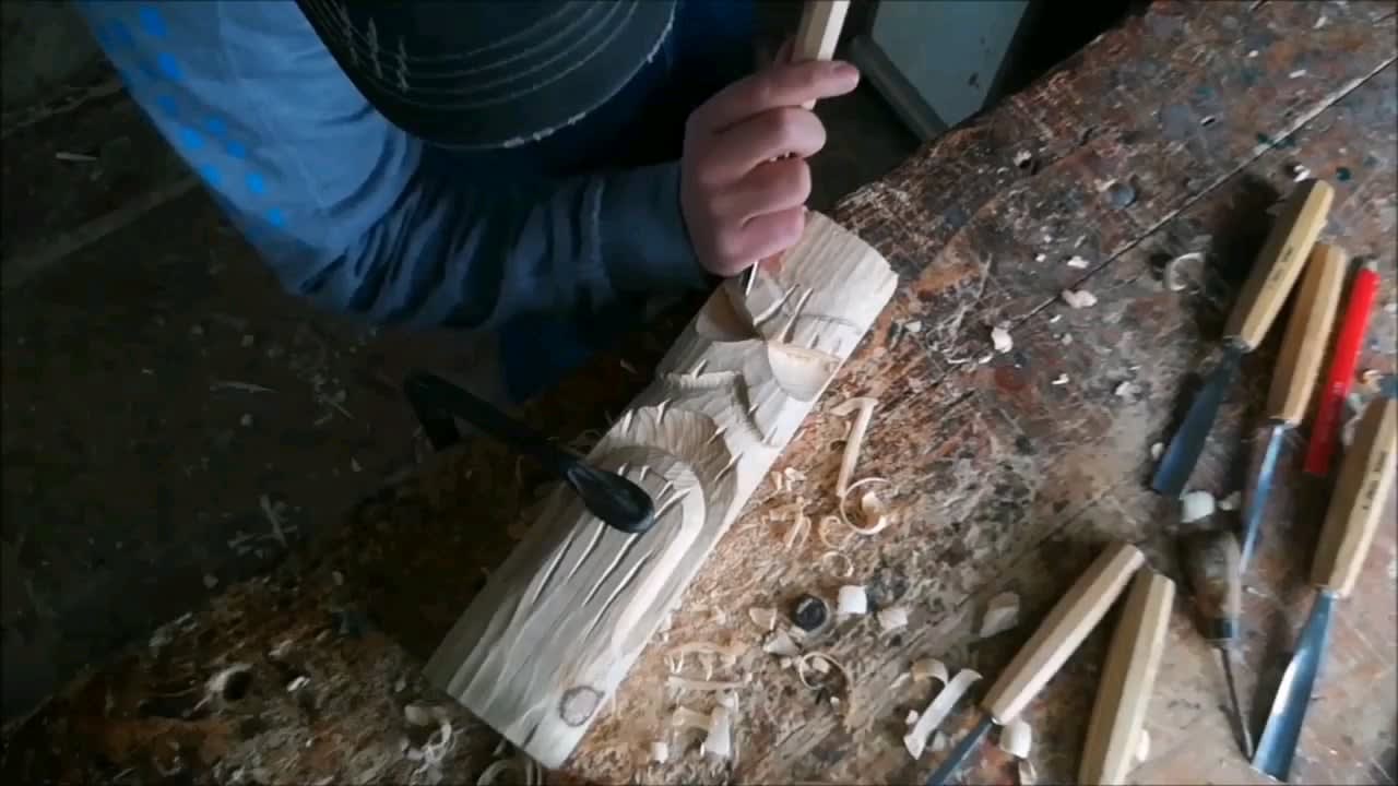 Time Lapse video of carving Totem Pole. I used pine wood and finished with wood stain.
