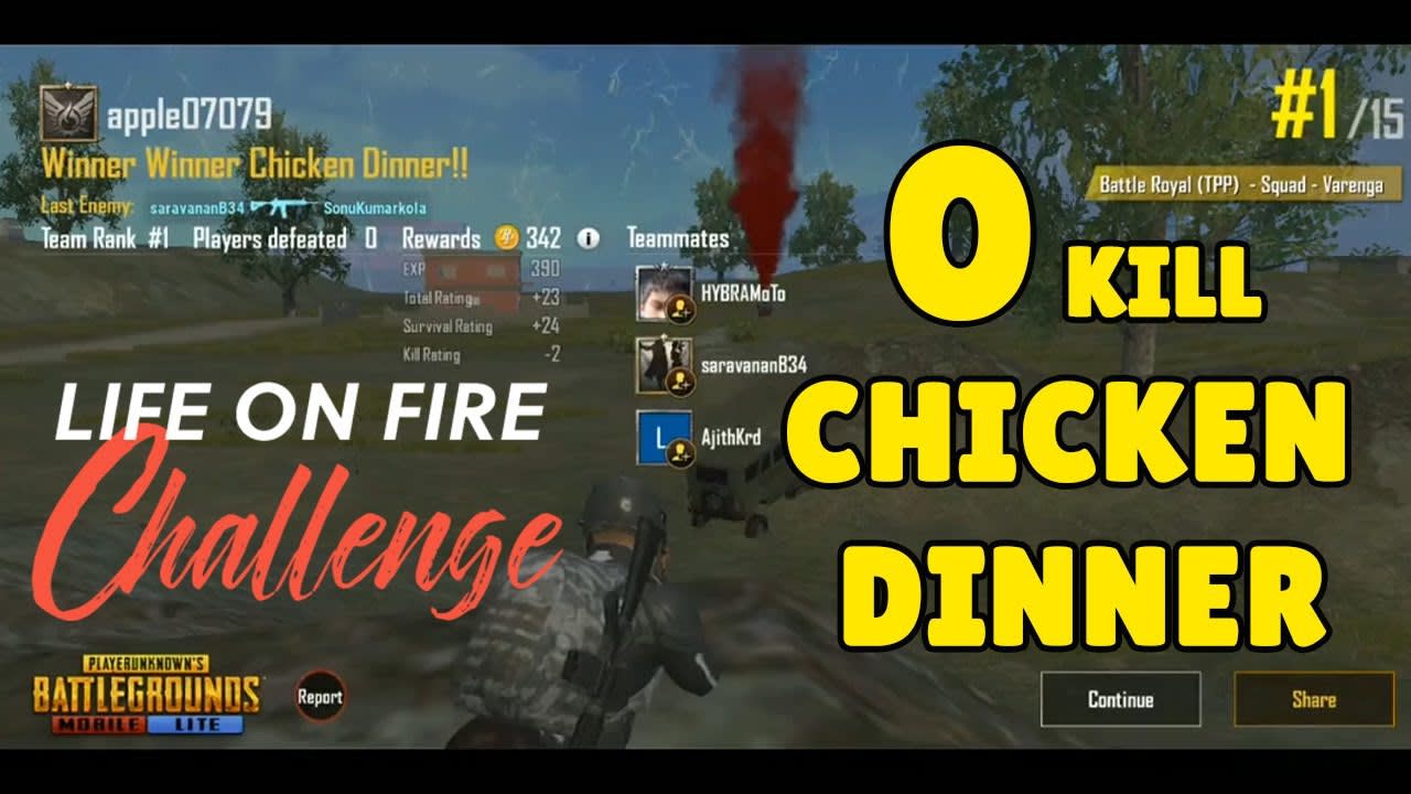 Zero Kill Chicken Dinner Challenge PUBG Mobile! Amazing 0 kill win ...