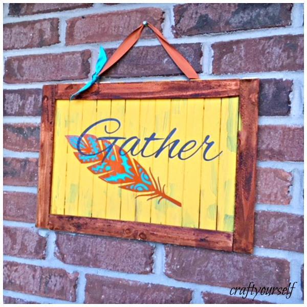 Fall/Thanksgiving Feather Slat Board Sign easy decorations
