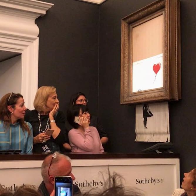 Banksy Painting Self-Destructs Moments After Going for $1.4 Million at Auction