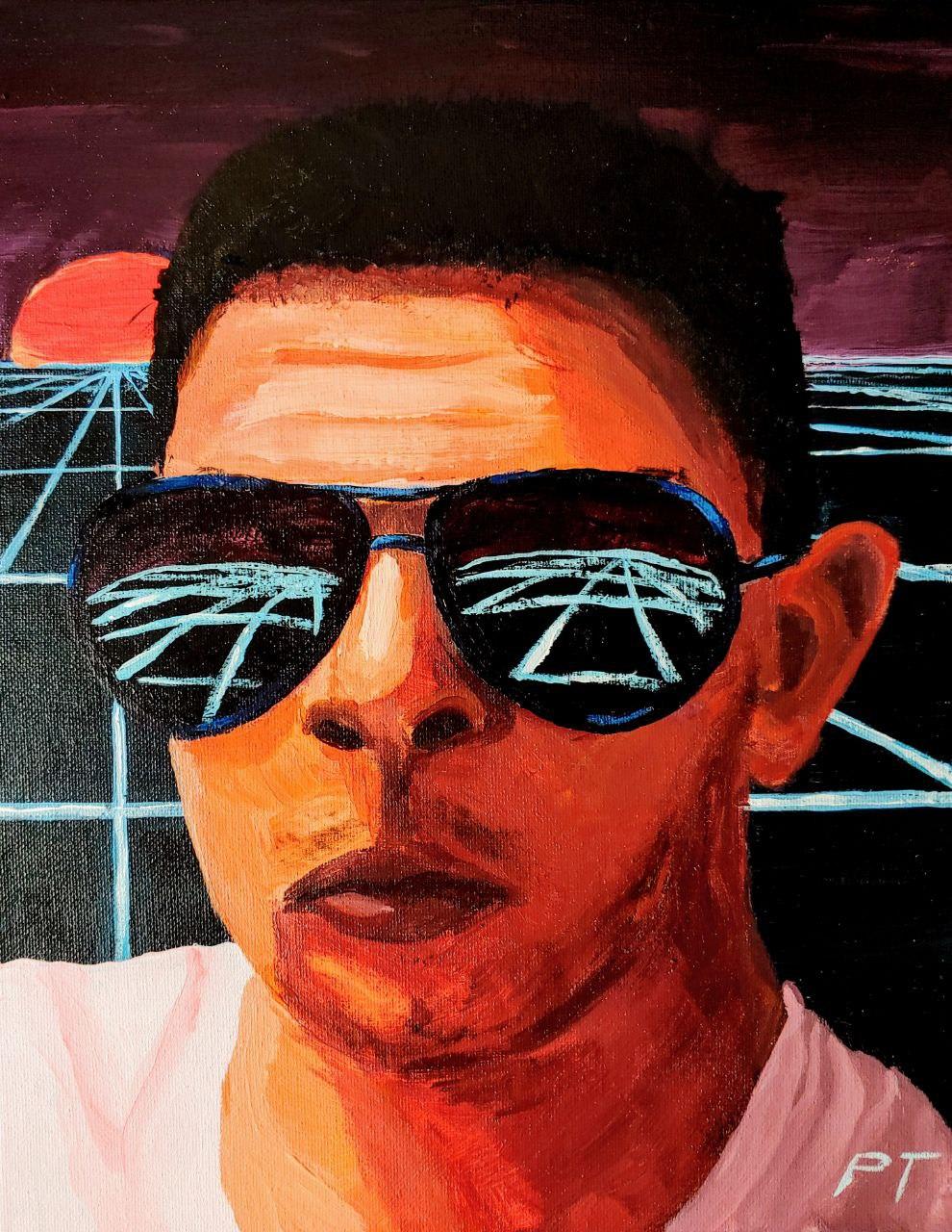 Friend of mine wanted me to paint his portrait in an Outrun style, so here it is! Acrylic on Canvas