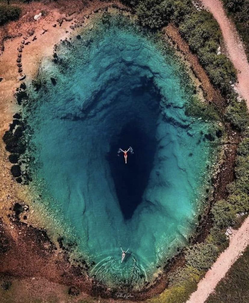 Floating on top of a massive underwater cave in Croatia. Hard pass.