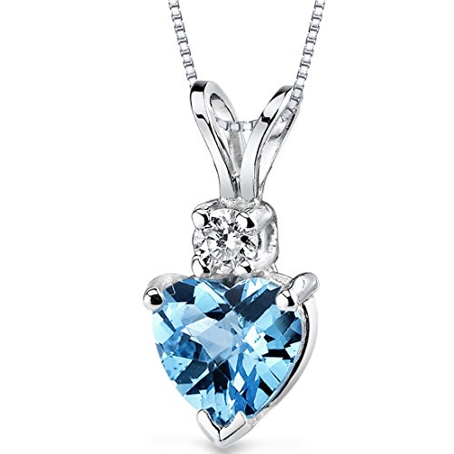 14 Karat White Gold Heart Shape Swiss Blue Topaz Diamond Pendant 1.00 Carats