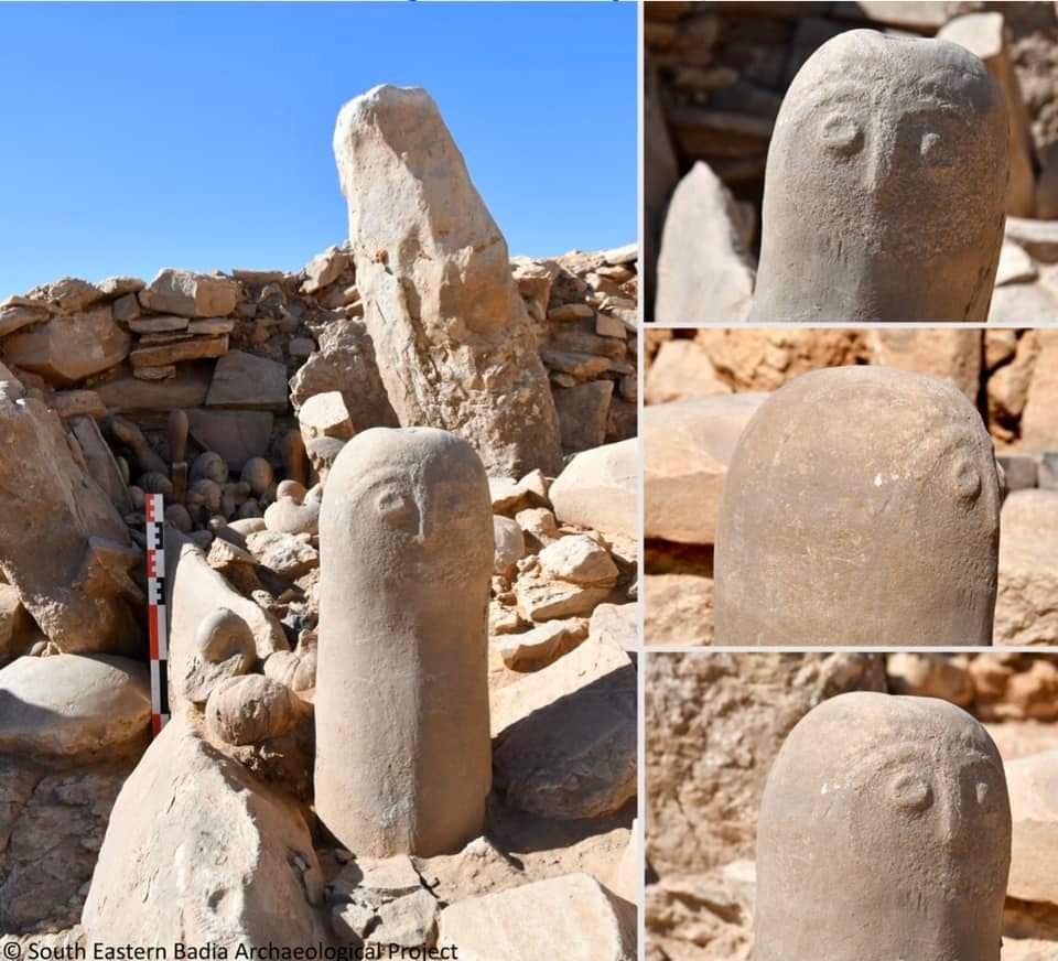 9000 year old carved standing stone, found in southern Jordan.