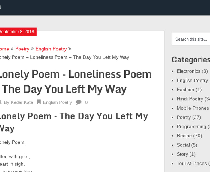 Lonely Poem - Loneliness Poem - The Day You Left My Way