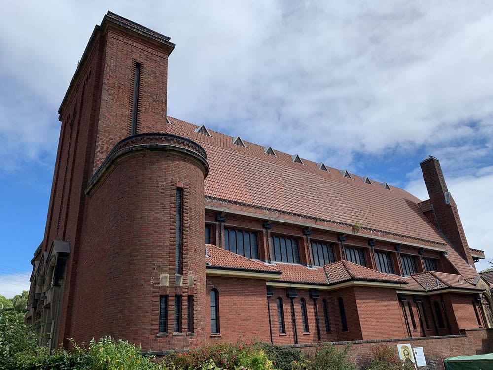 Italian Romanesque building by Gillespie Kidd & Coia - St Columba of Iona RC Church, Glasgow, Scotland, 1941:
