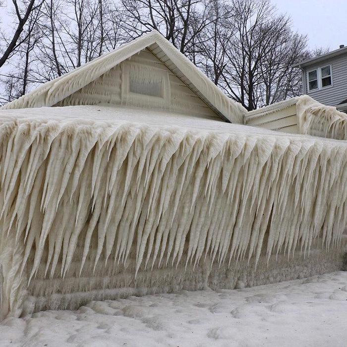 A House Encased in Ice on the Shores of Lake Ontario