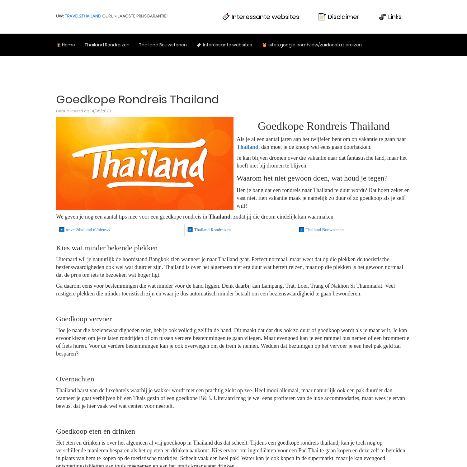 Goedkope Rondreis Thailand - Travel2Thailand: complete individuele rondreizen & bouwstenen