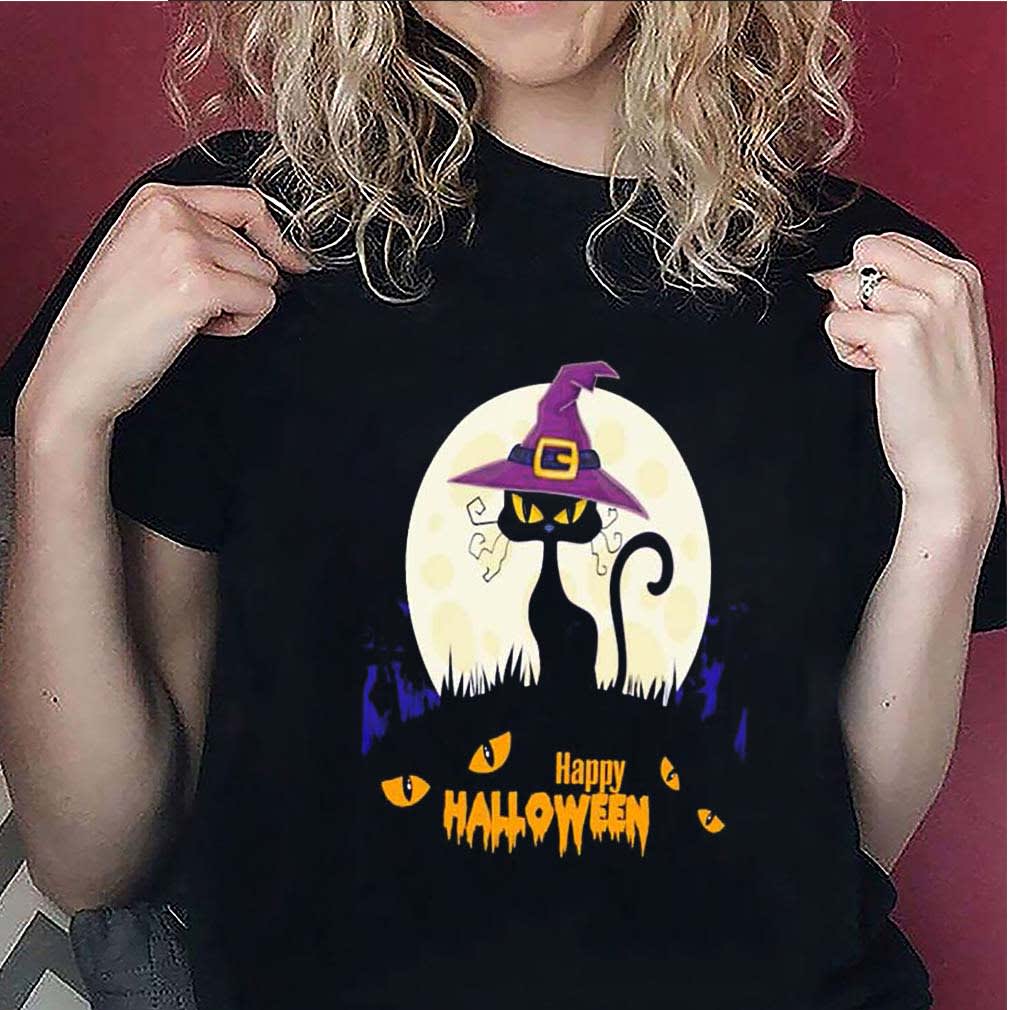 Black cat witch happy halloween shirt,Hoodie, V-neck, Sweater
