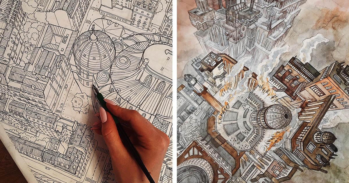 Architecture Student Sketches Bird’s Eye View of Exquisite Imaginary Cities