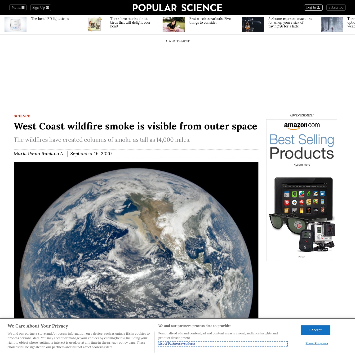West Coast wildfire smoke is visible from outer space