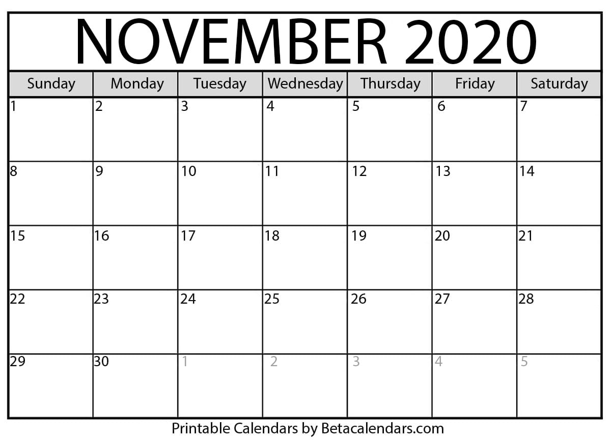 November 2020 calendar | blank printable monthly calendars