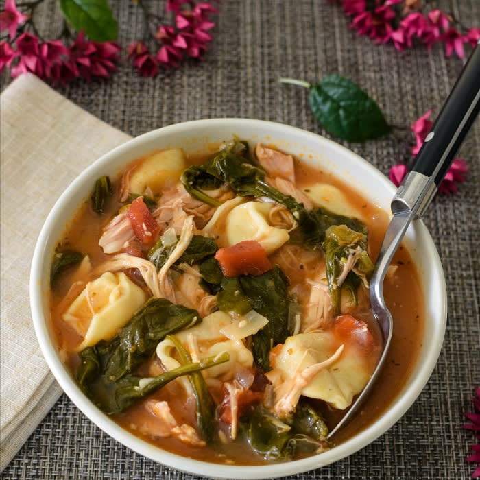 Chicken Spinach Tortellini Soup with a Southwestern Flair