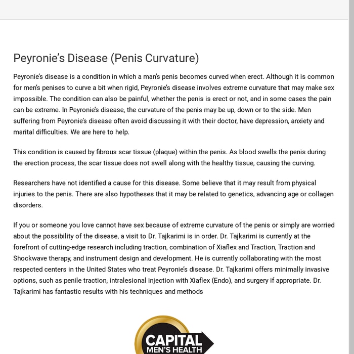 Peyronies Disease - Peyronies DC- Dr. K. Tajkarimi, top Washington & Northern Virginia Urologist