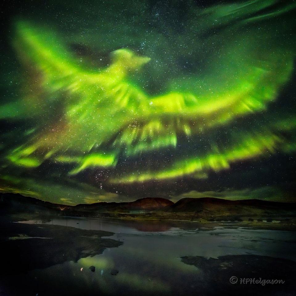 “A Phoenix Aurora over Iceland” Image Credit & Copyright: Hallgrimur P. Helgason; Rollover Annotation: Judy Schmidt
