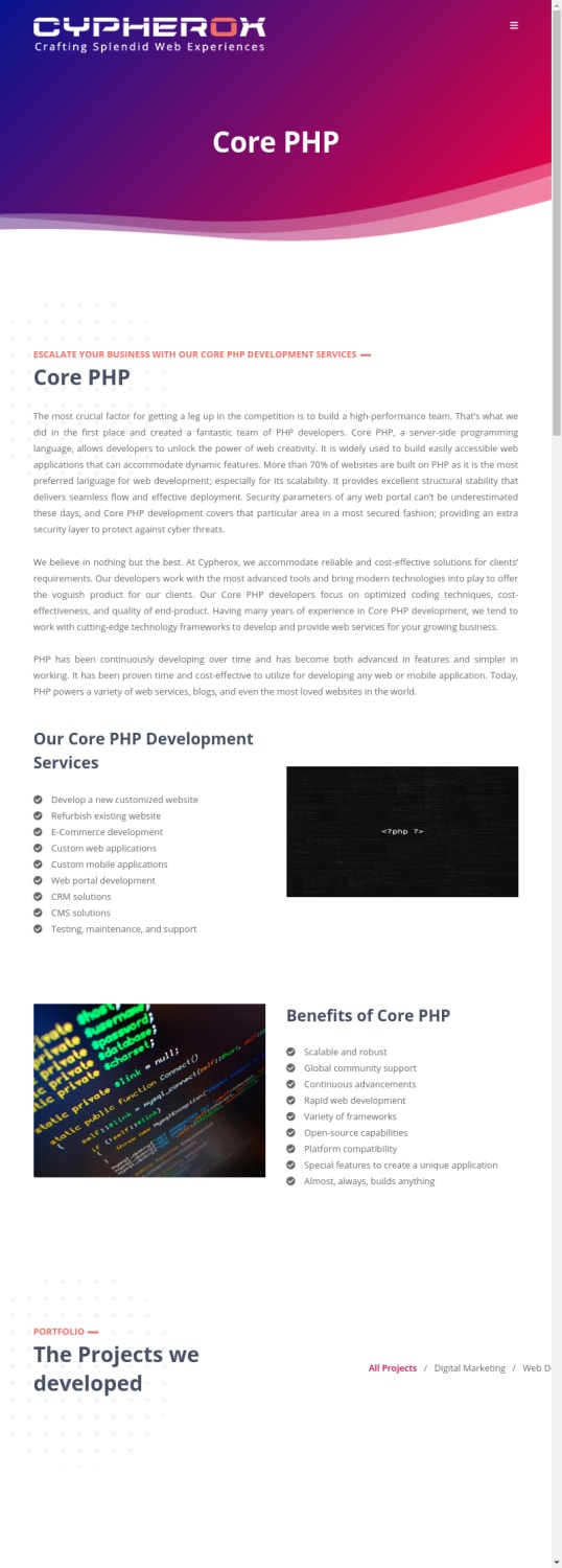 Core PHP Web Development Company in Ahmedabad - Cypherox Technologies