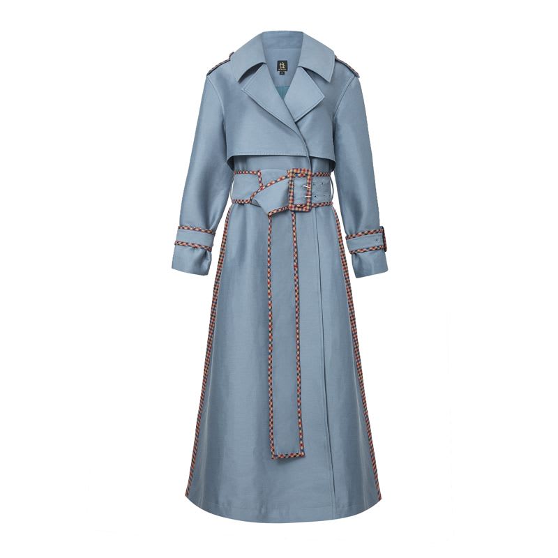 Double breasted Belted gingham panel Trench coat