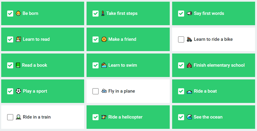 A website where you can make a checklist of your life
