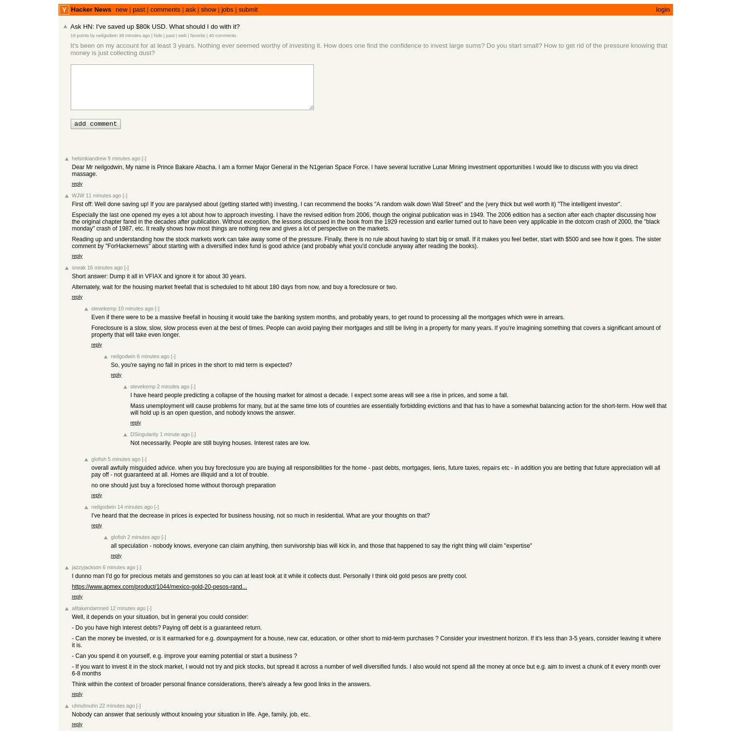 Ask HN: I've saved up $80k USD. What should I do with it? | Hacker News