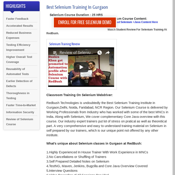 Selenium Webdriver Training Gurgaon,Software Testing course at RedBush