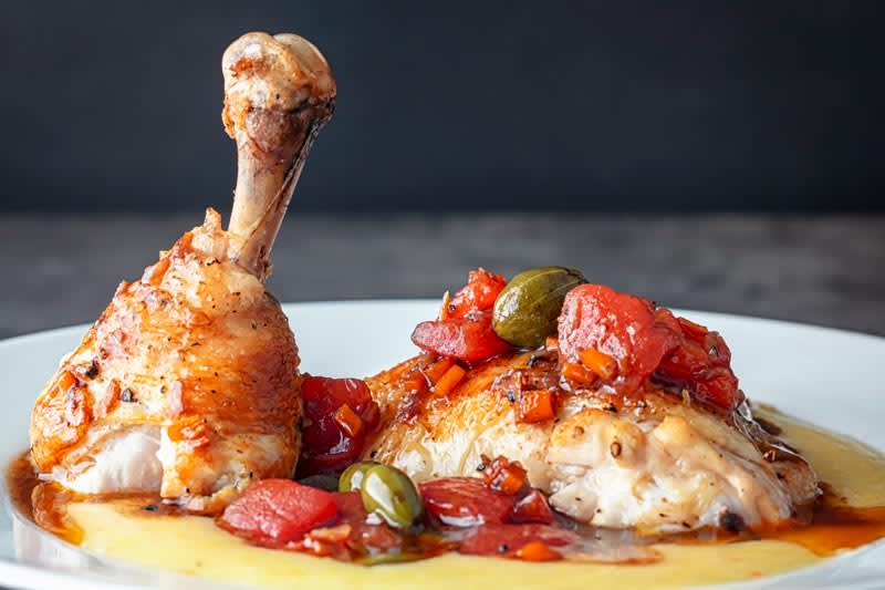 Balsamic Chicken Legs with Tomato and Caperberries
