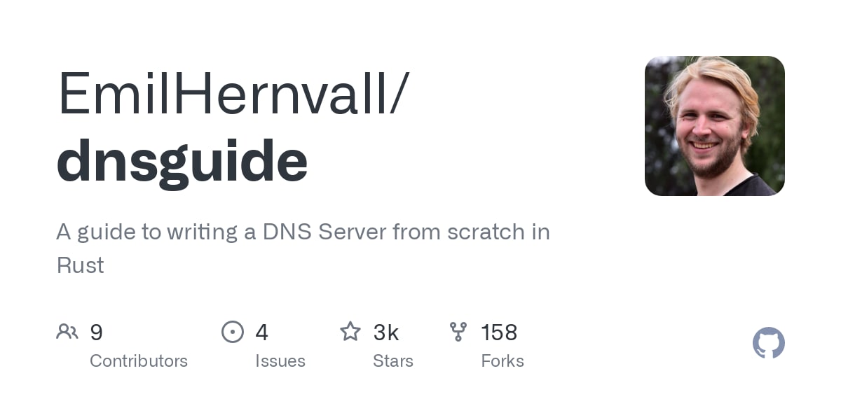 EmilHernvall/dnsguide: A guide to writing a DNS Server from scratch in Rust