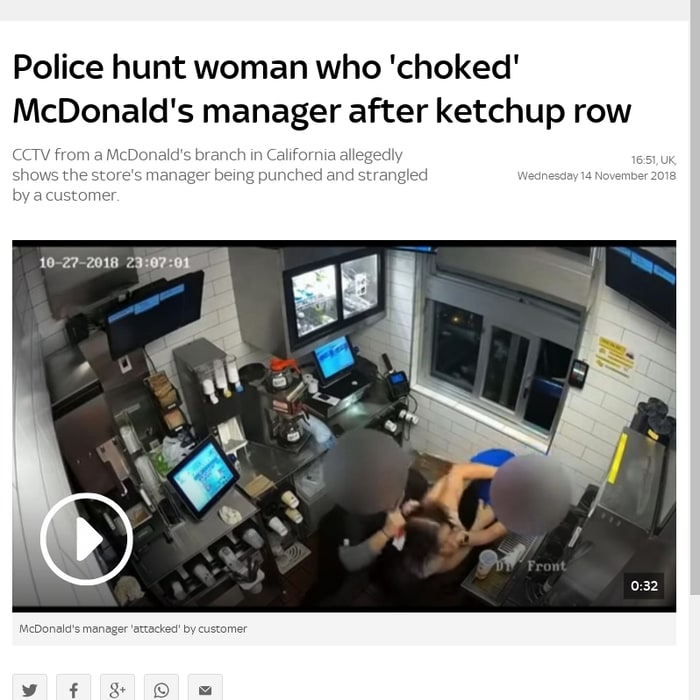 Police hunt woman who 'choked' McDonald's manager after ketchup row