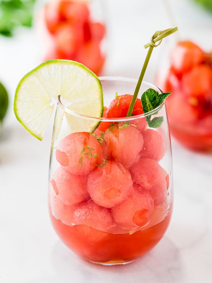 Watermelon Balls with Lime and Mint Simple Syrup