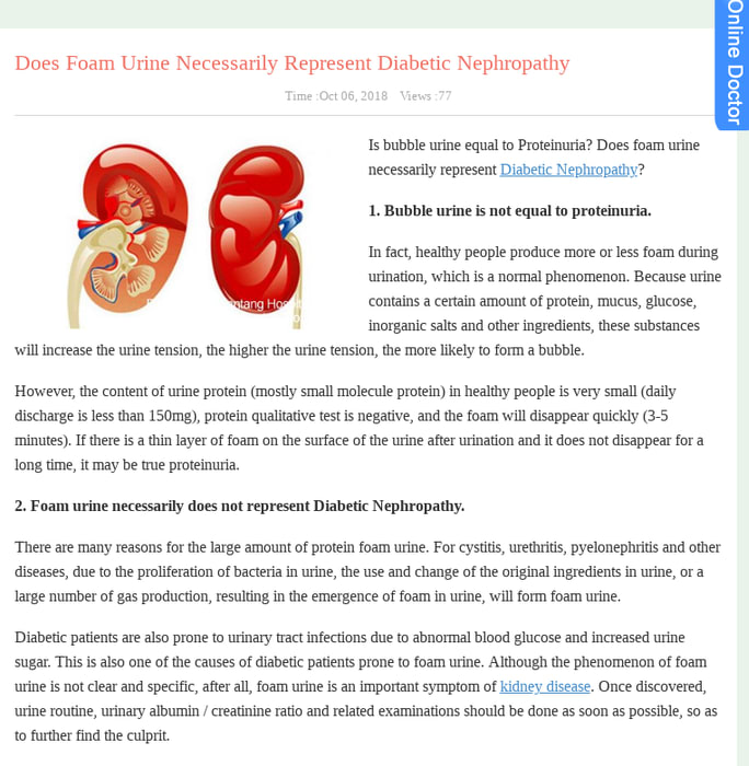 Does Foam Urine Necessarily Represent Diabetic Nephropathy