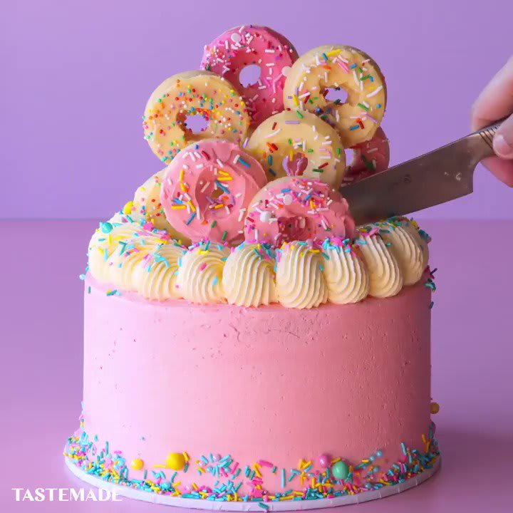 Psst...The best cake topping is actually DONUTS! 🎥: