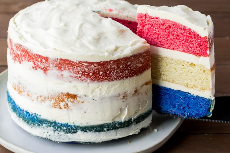 Red White and Blue Cake with Semi-Naked Buttercream Frosting