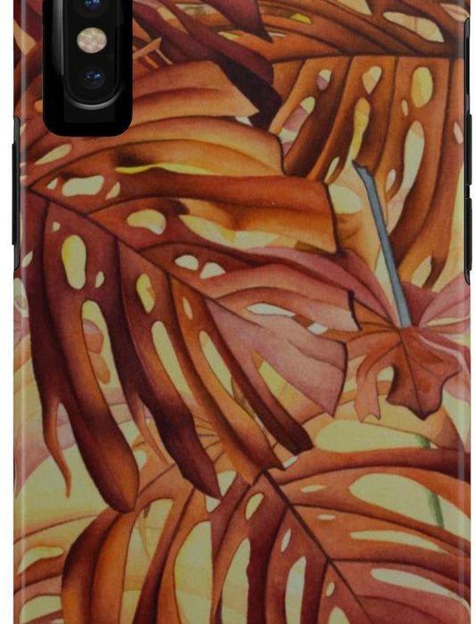 Red Tropical Monstera Leaves Case Mate Tough Phone Cases
