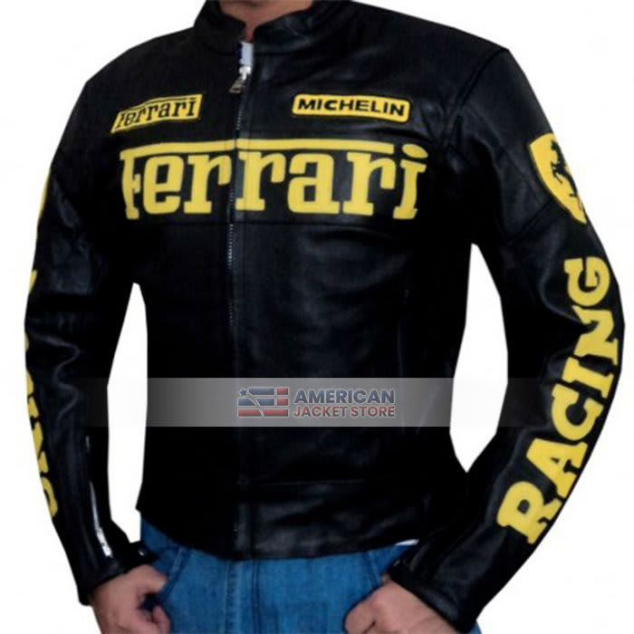 Ferrari Black Motorcycle Leather Jacket - American Jacket Store