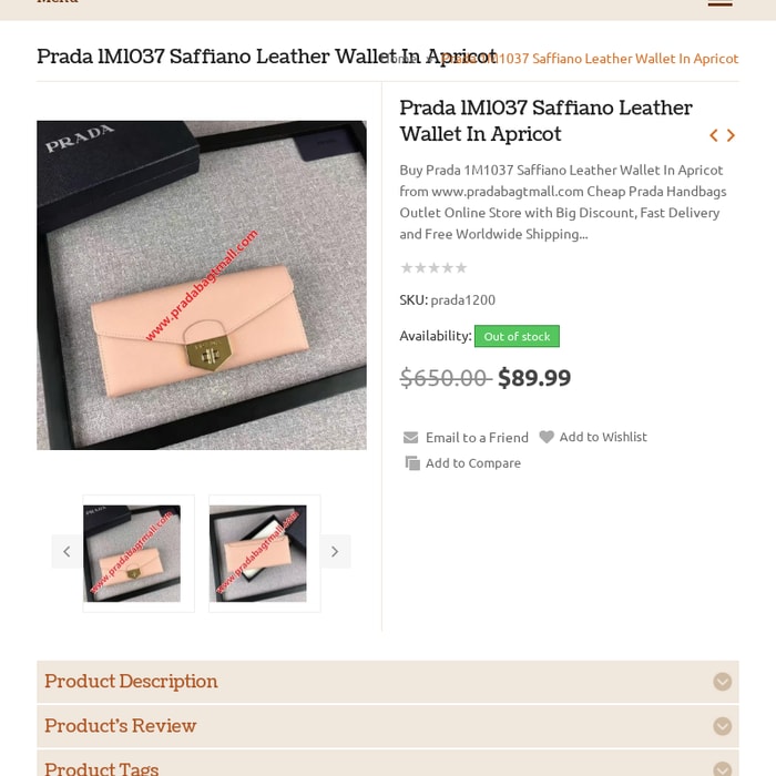 Prada 1M1037 Saffiano Leather Wallet In Apricot