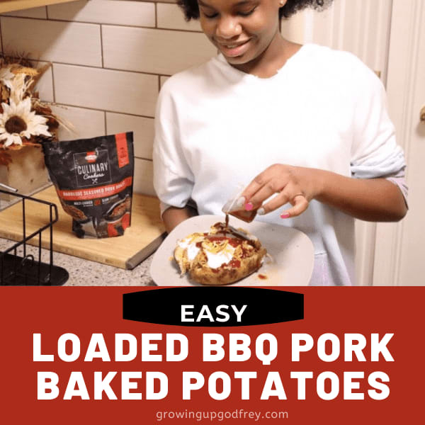 LOADED BARBEQUE PORK STUFFED BAKED POTATOES