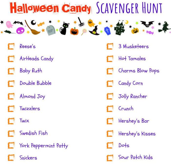 Halloween Scavenger Hunt Printable - Halloween Candy List