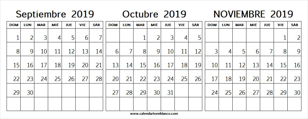 Blanco Calendario Meses Septiembre Octubre Noviembre 2019
