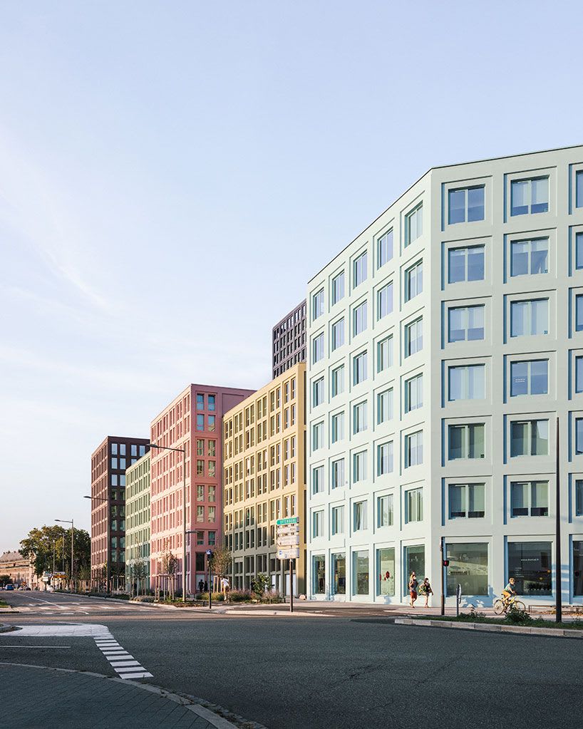 LAN architecture completes its saint-urbain block development as a celebration of color in strasbourg's zone étoile.