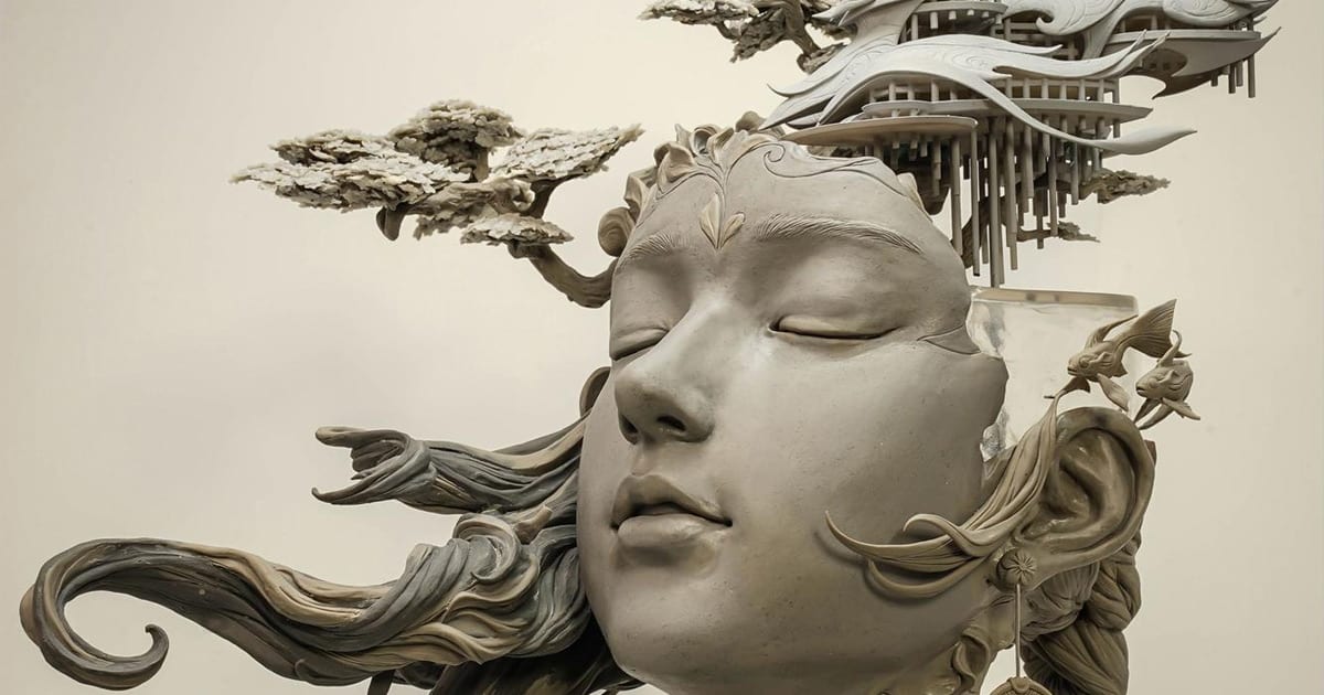Dreamlike Landscapes Grow from Sculptural Portraits by Yuanxing Liang