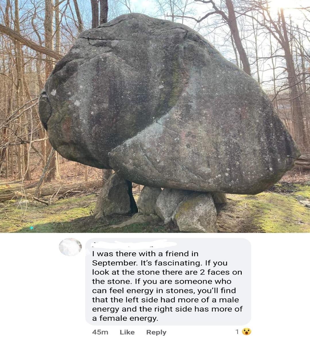 Comment about a rock in NY, apparently featured on ancient aliens. I have no words. 😭😂