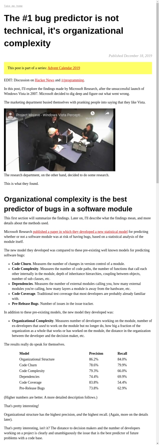 The #1 bug predictor is not technical, it's organizational complexity