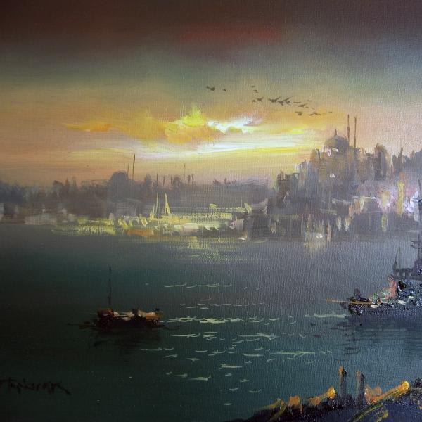 Night in Istanbul by Remzi Taskiran, Oil Painting