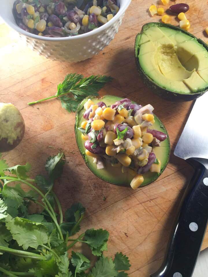 Bean & corn salad stuffed avocado