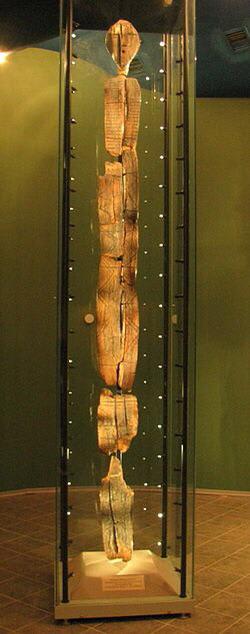 The Shigir Idol is one of the oldest wooden sculptures in the world, carved in the Mesolithic period shortly after the end of the last ice age. It is older than Stonehenge and the Pyramids, being around 12,000 years old.