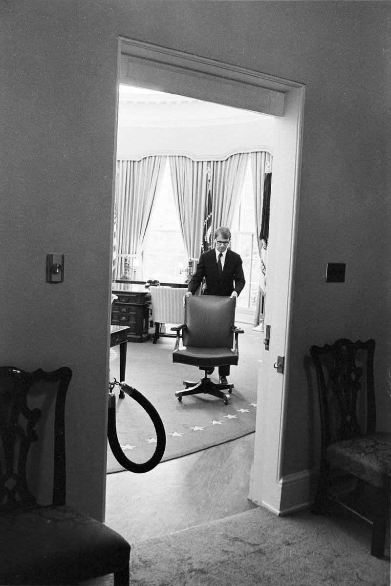 Richard Nixon's chair being removed from the Oval Office after his resignation, 1974