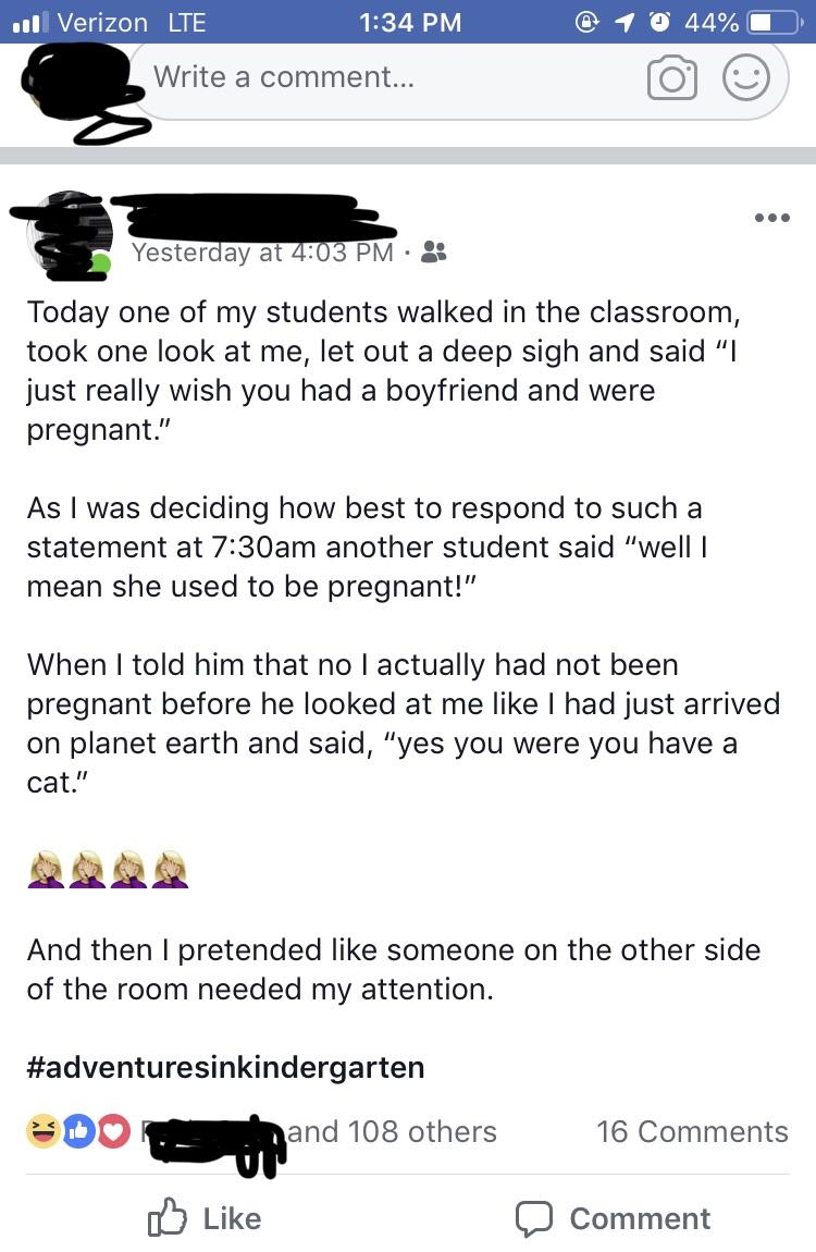 Student wishes teacher was pregnant