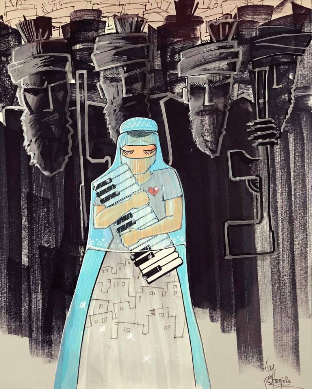 Shamsia Hassani Afghanistan’s 1st female graffiti artist This piece is entitled - Nightmare