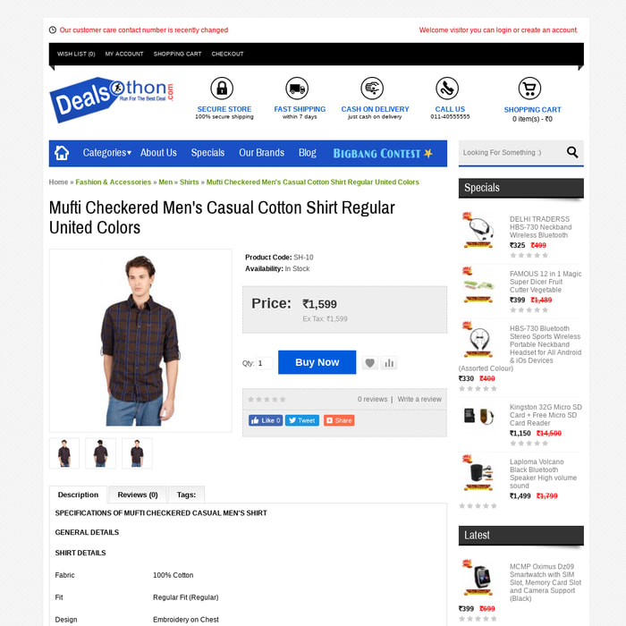 Mufti Checkered Men's Casual Cotton Shirt Regular United Colors