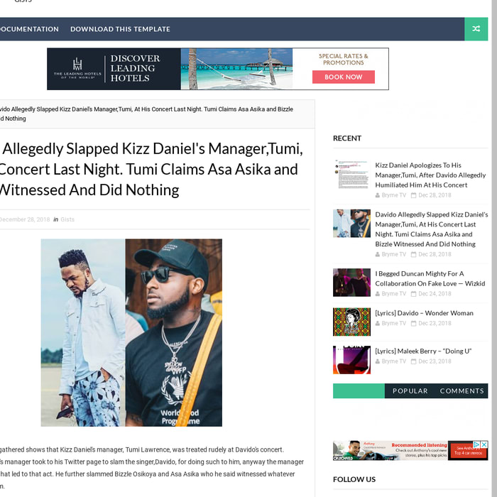 Davido Allegedly Slapped Kizz Daniel's Manager,Tumi, At His Concert Last Night. Tumi Claims Asa Asika and Bizzle Witnessed And Did Nothing