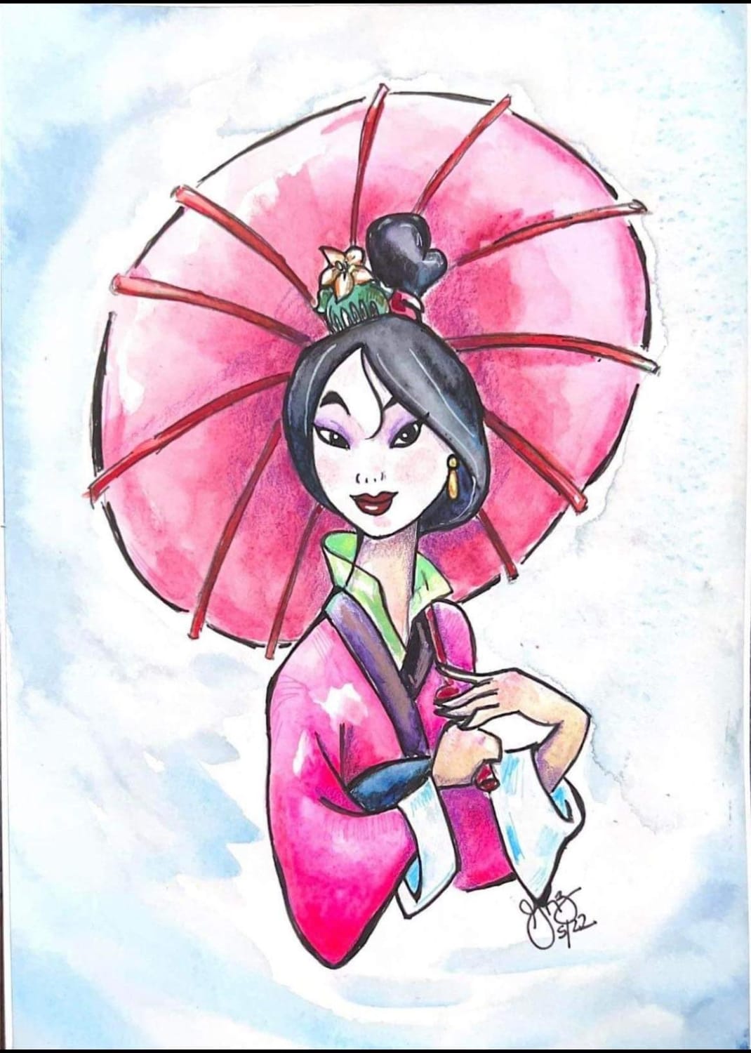 My friend is an artist and I purchased a custom piece of Mulan. It's my mom's favorite princess so this is one of her Mother's Day Gifts.